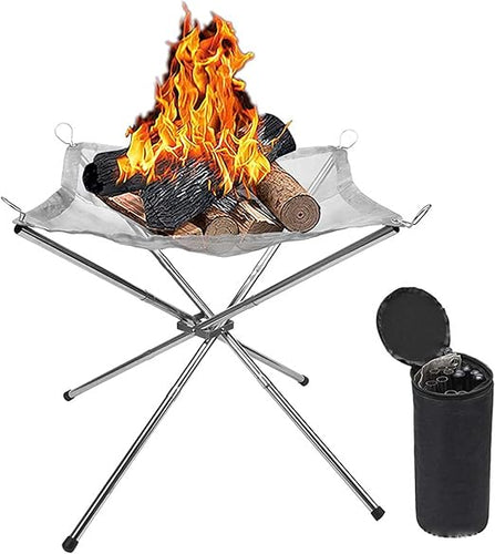 YKM Outdoor Portable Wood Burning Patio Fire Pit with Foldable Stainless Steel Mesh Table (50CM)