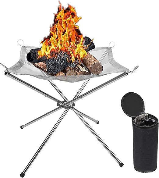 Load image into Gallery viewer, YKM Outdoor Portable Wood Burning Patio Fire Pit with Foldable Stainless Steel Mesh Table (50CM)
