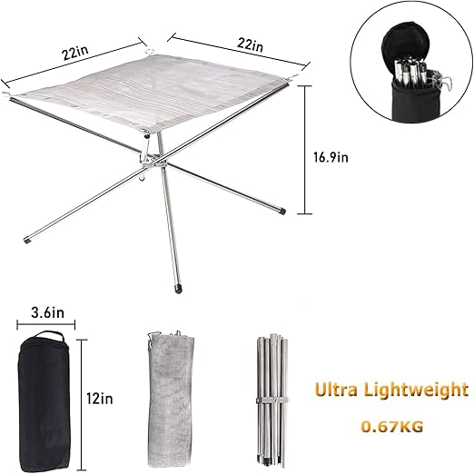 YKM Outdoor Portable Wood Burning Patio Fire Pit with Foldable Stainless Steel Mesh Table (50CM)