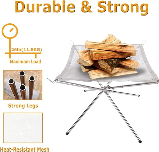 Load image into Gallery viewer, YKM Outdoor Portable Wood Burning Patio Fire Pit with Foldable Stainless Steel Mesh Table (50CM)
